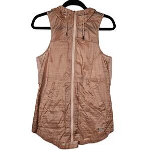 REI Co-op Womens Vest Small Tan Peach Striped Nylon Hooded Zip Front Lightweight